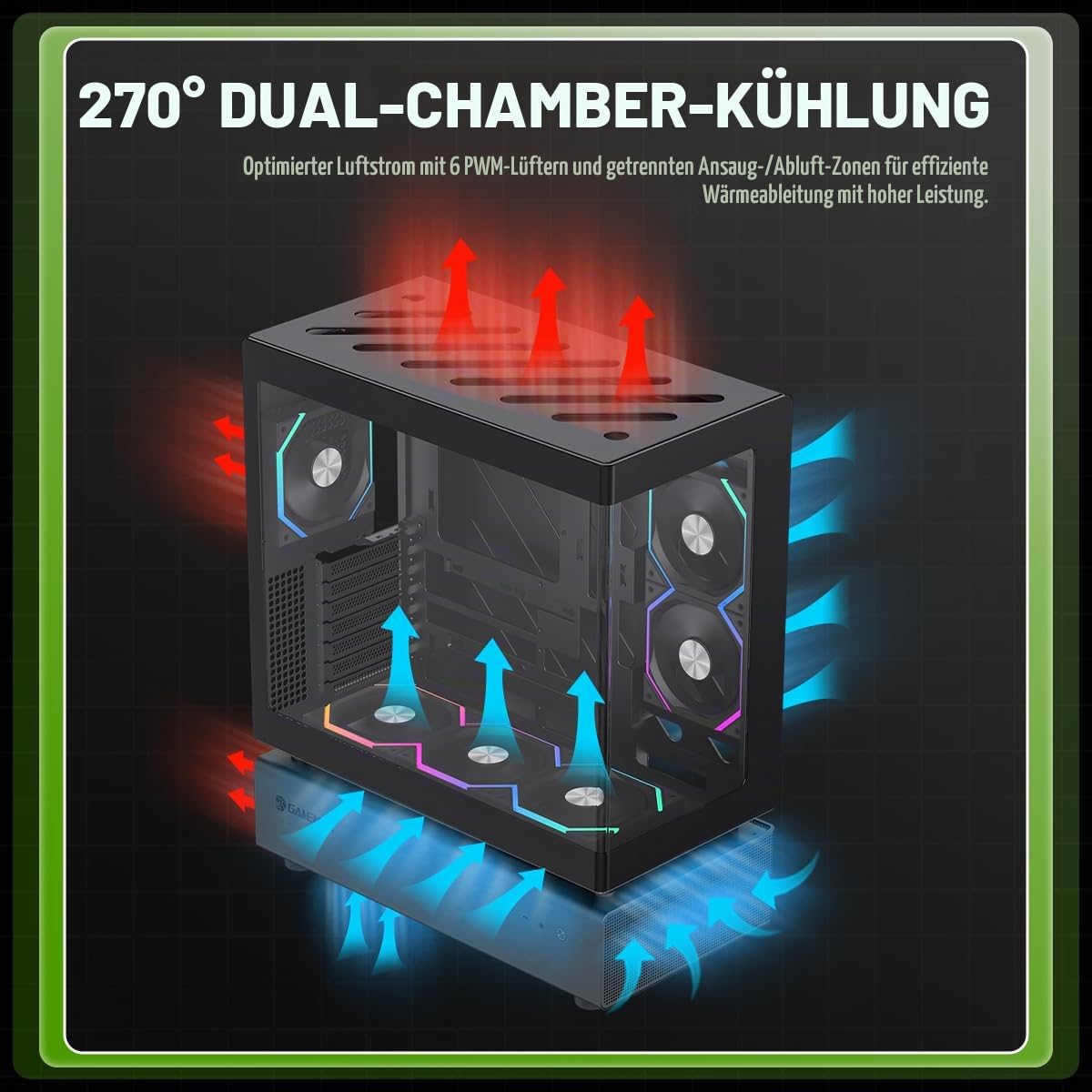 GAMEMAX N80 BK Midi Tower PC-Gehäuse schwarz Panoramaglas