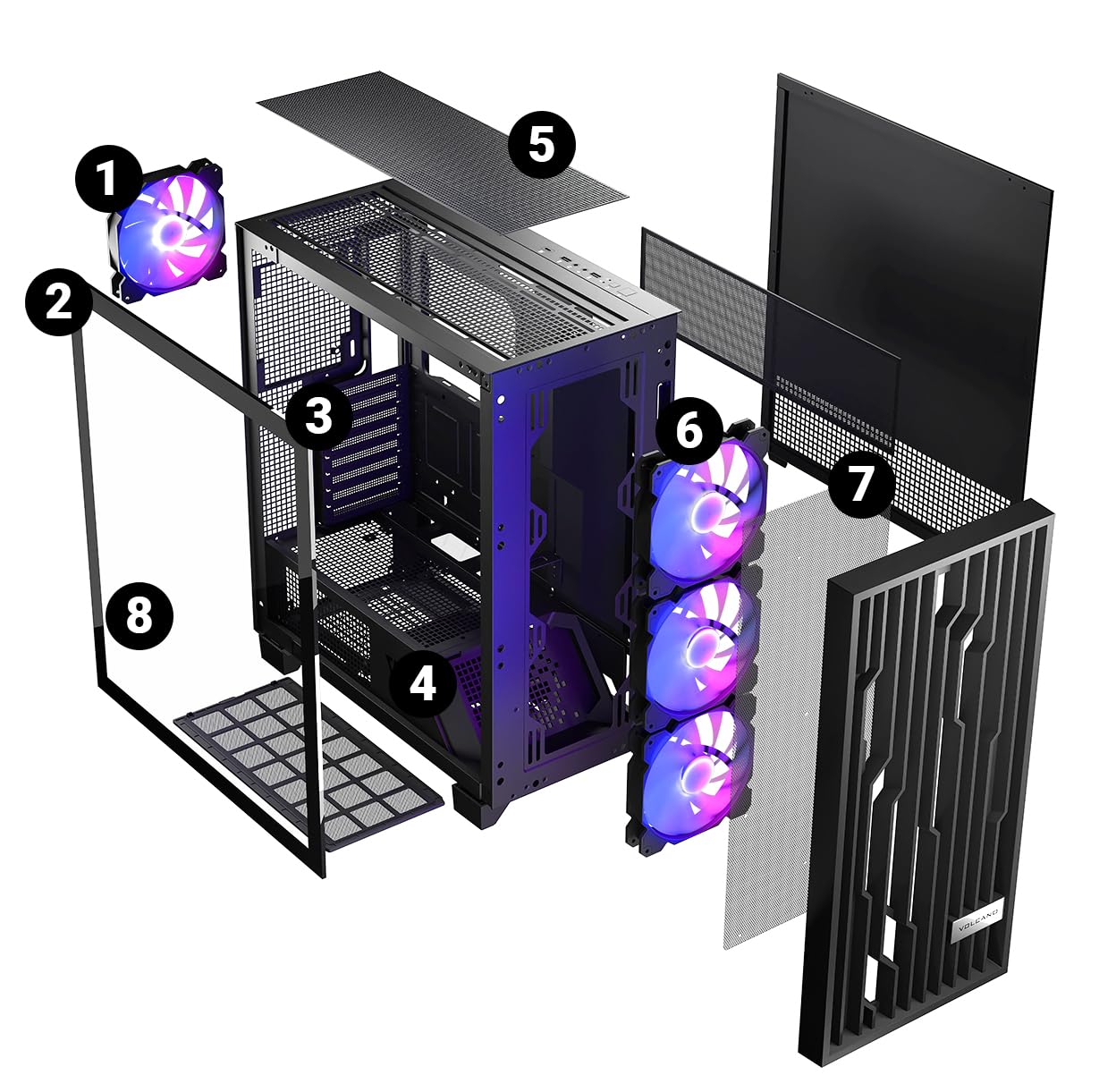 Modecom Volcano Perun Apex ARGB PC-Gehäuse Schwarz Lüfter