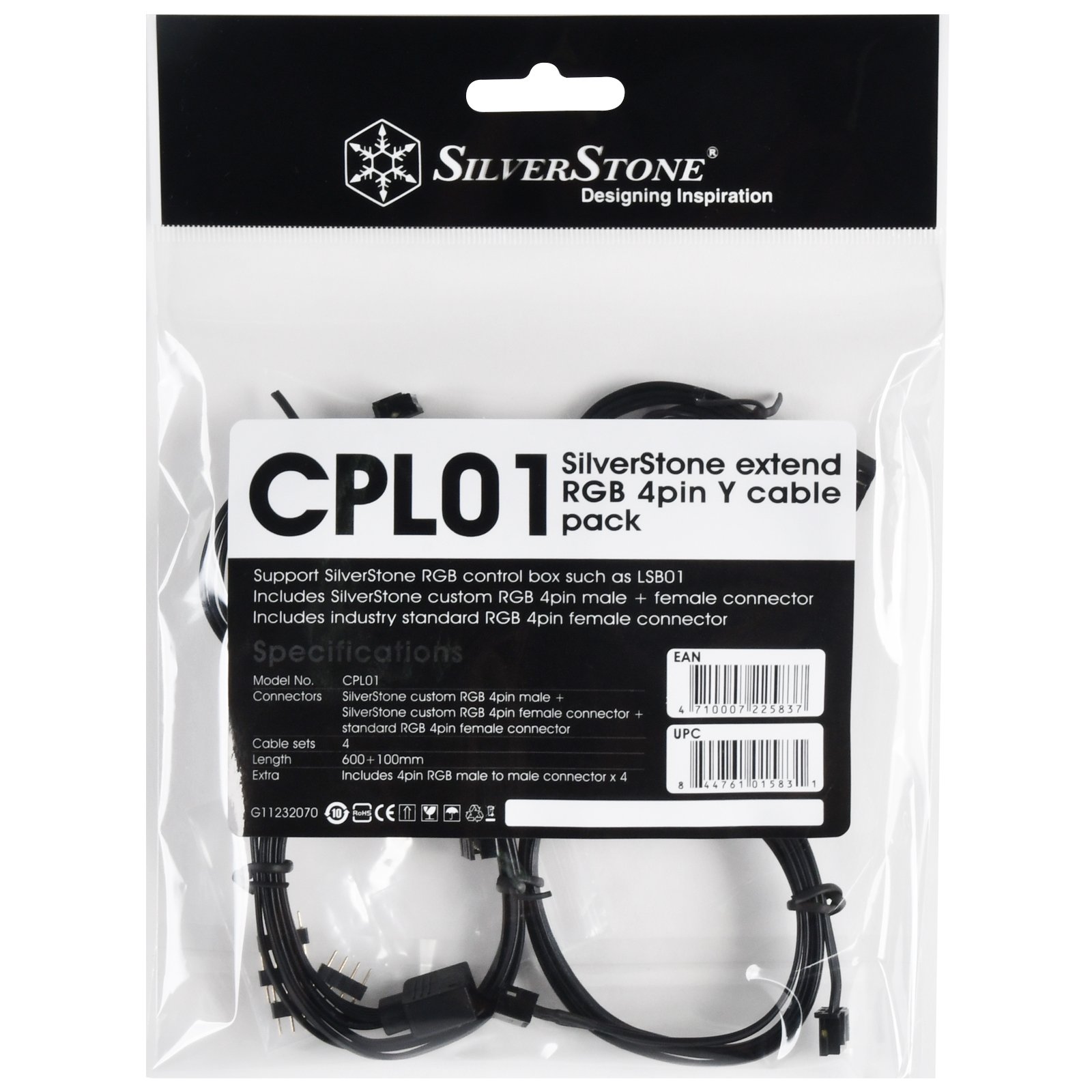SilverStone CPL01 RGB Y-Verlängerungskabel 4er Set 4-Pin