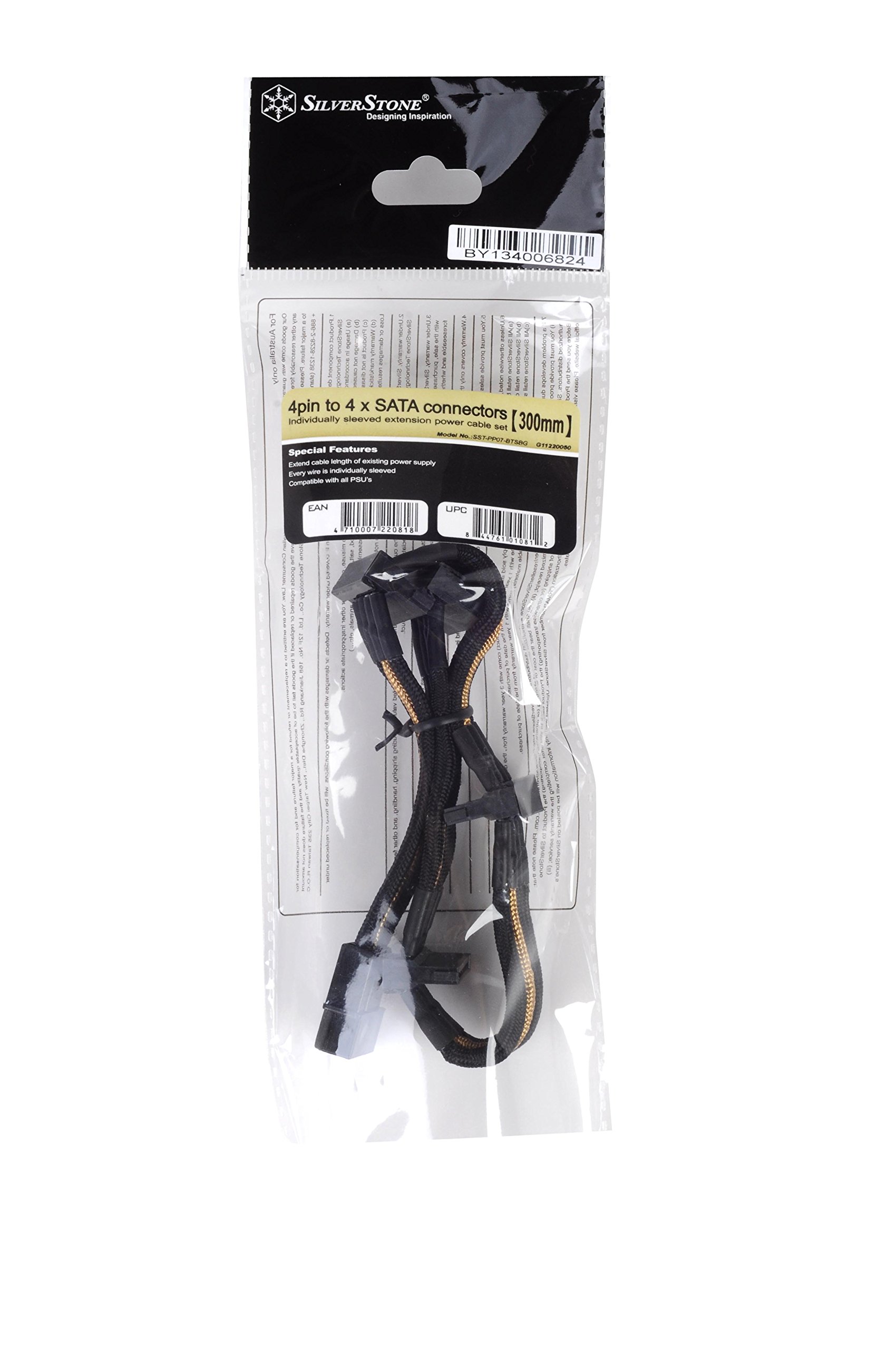 SilverStone PP07 Netzteilkabel Molex-4x SATA schwarz-gold