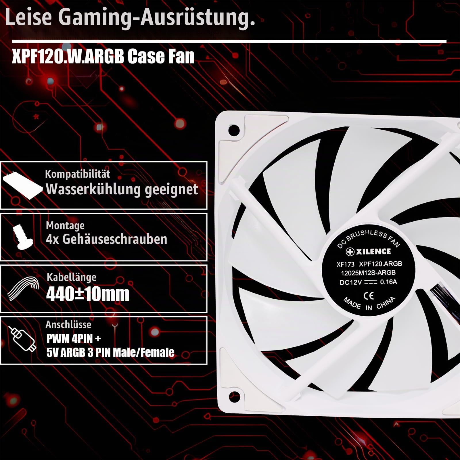 Xilence Performance XPF120.W.ARGB Gehäuselüfter 120mm weiß