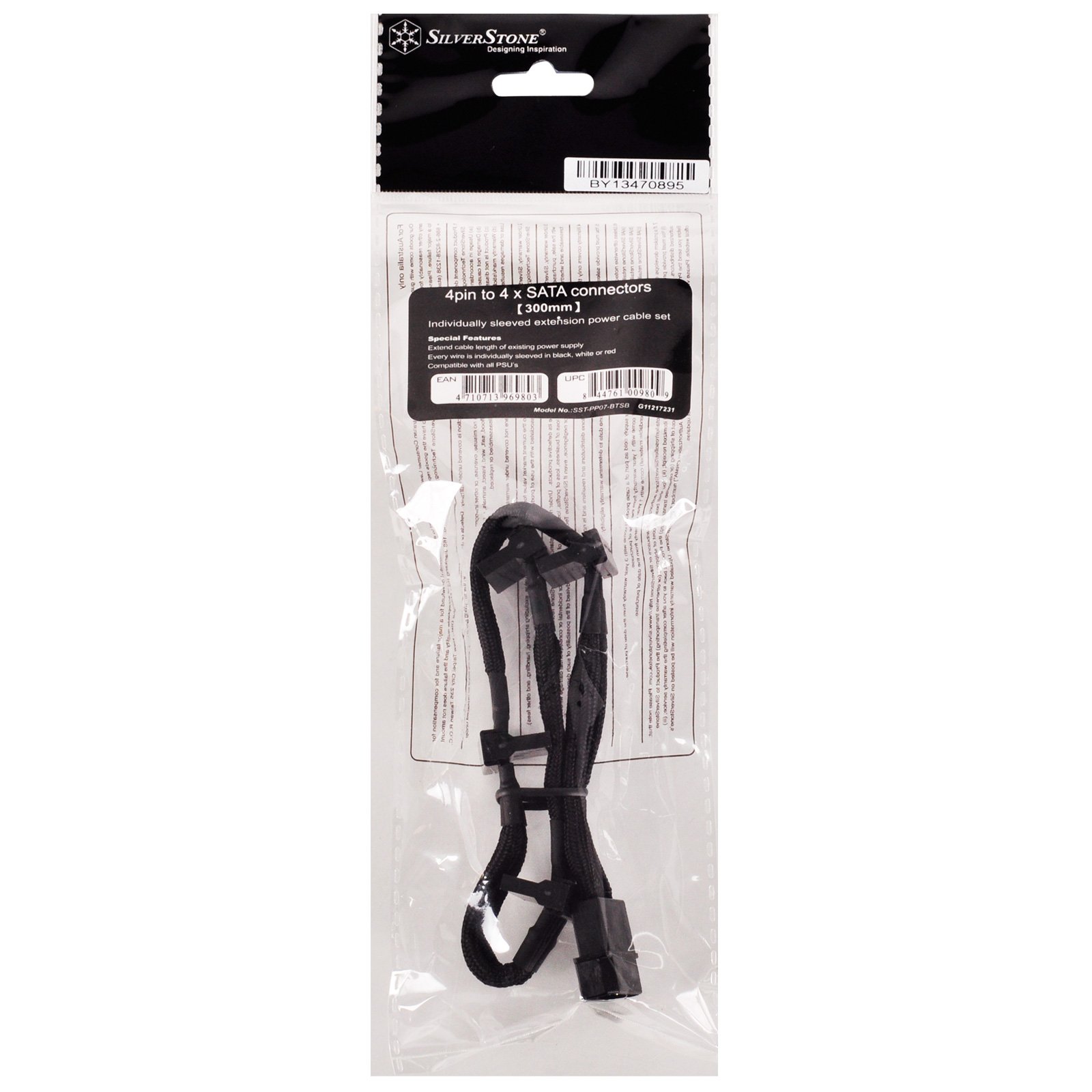 SilverStone PP07-BTSB Netzteilkabel Molex-SATA schwarz 30cm