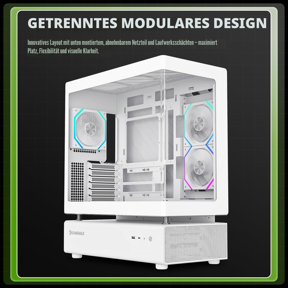 GAMEMAX N80 WH Midi Tower PC-Gehäuse weiß Panoramaglas