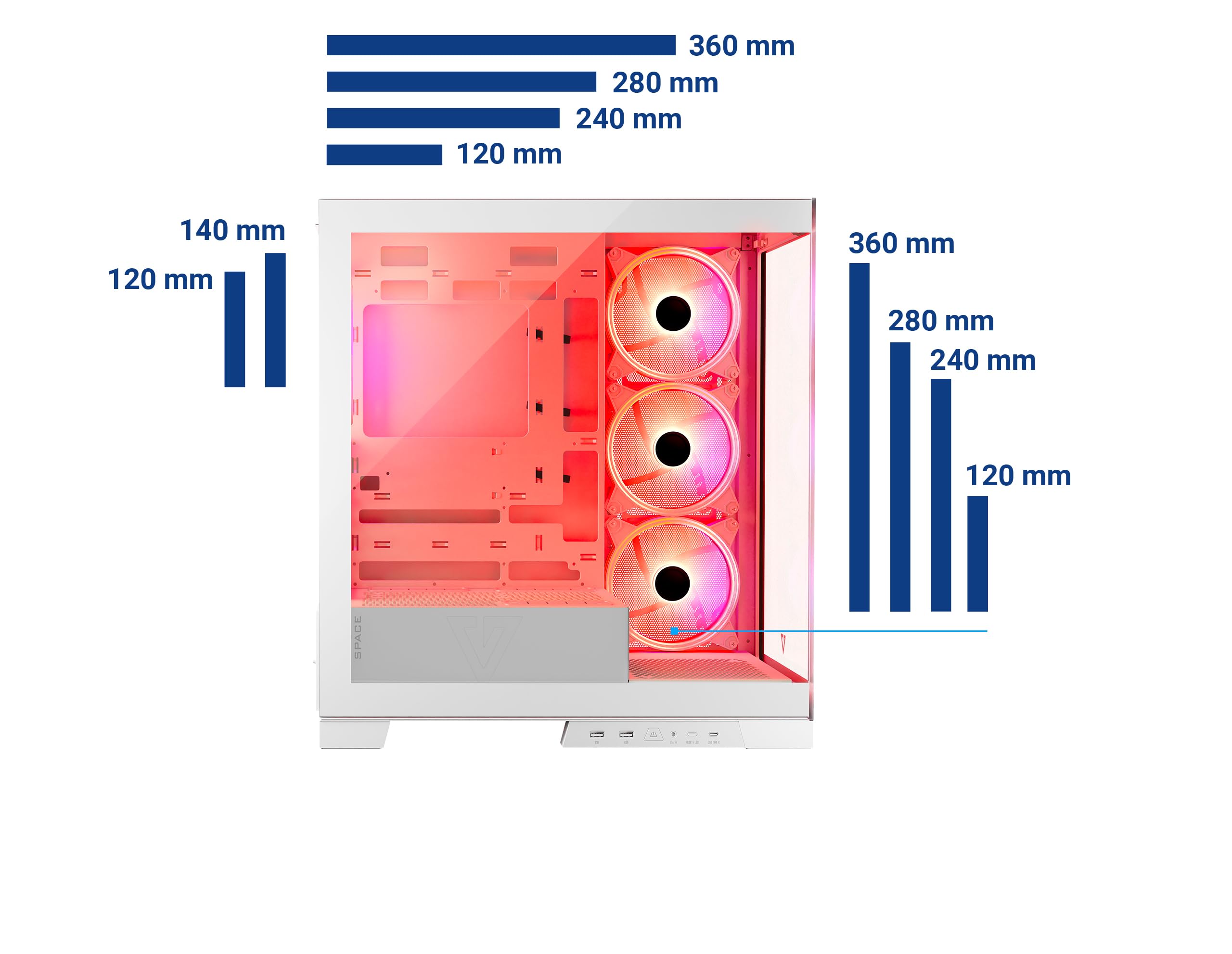 Modecom Volcano Space Midi Tower PC-Gehäuse Weiß Panorama Glas
