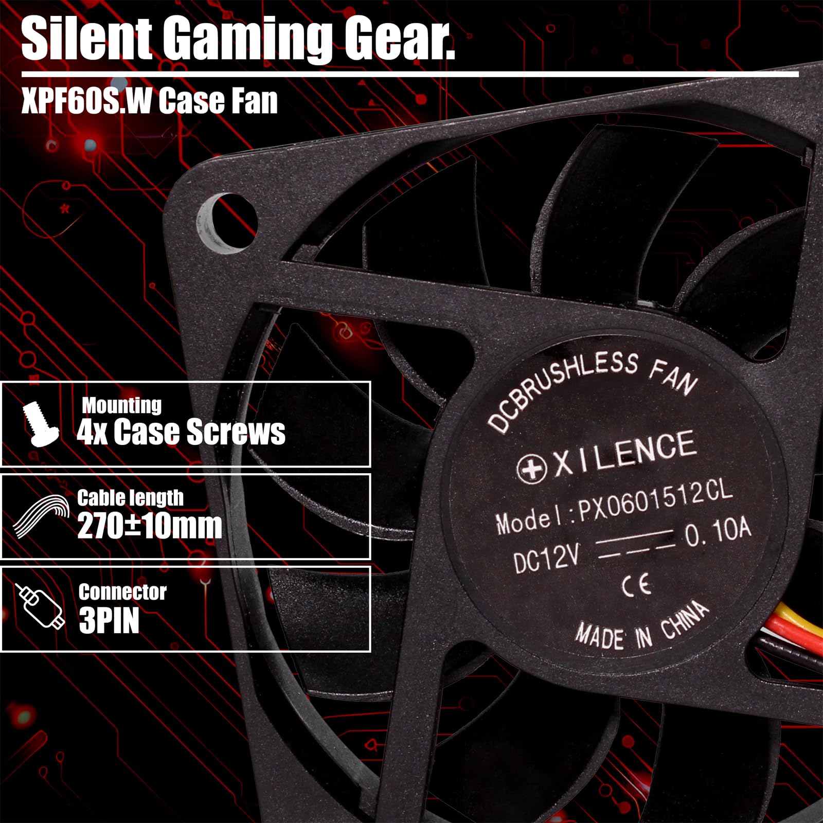 Xilence XPF60S.W 60mm Gehäuselüfter schwarz 3PIN leise