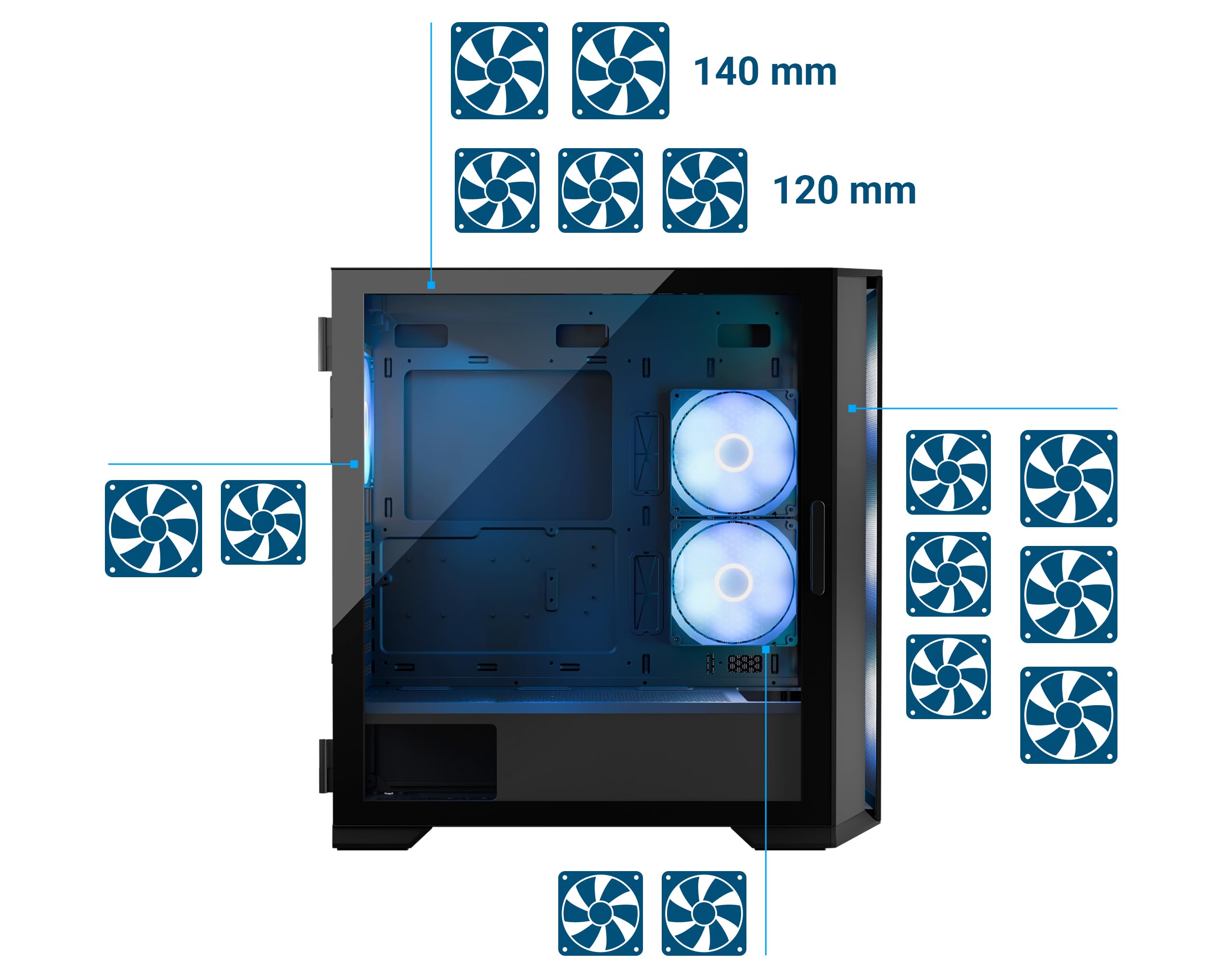 Modecom Horizon ARGB Flow E-ATX PC-Gehäuse Schwarz Lüfter