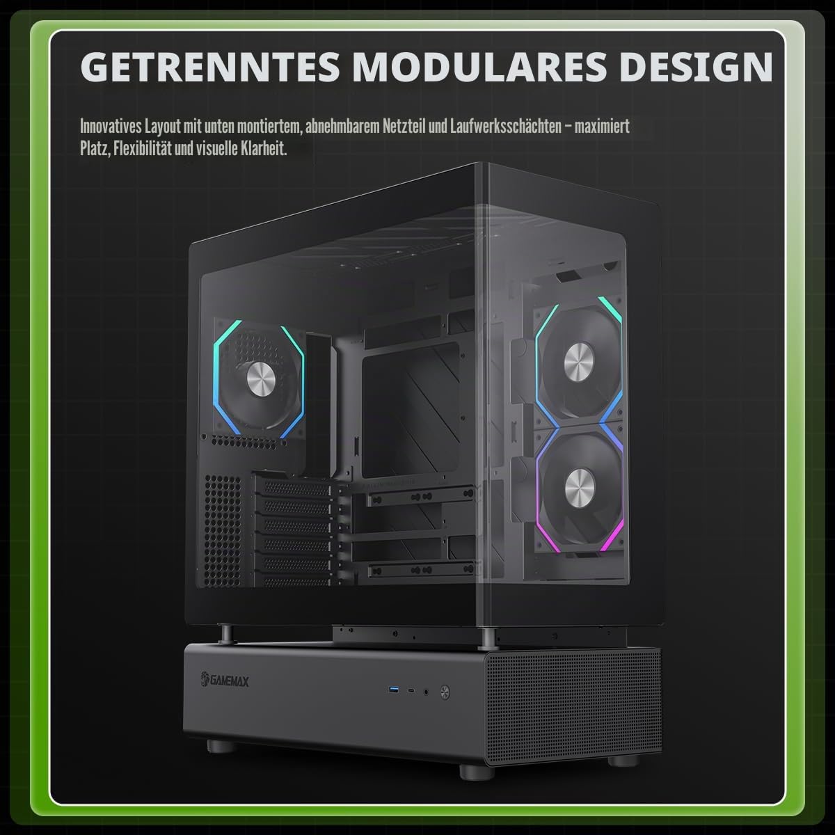 GAMEMAX N80 BK Midi Tower PC-Gehäuse schwarz Panoramaglas