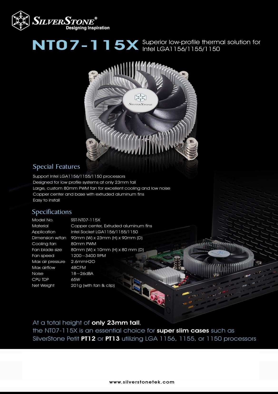 SilverStone Nitrogon NT07-115X CPU-Kühler Low-Profile 80mm