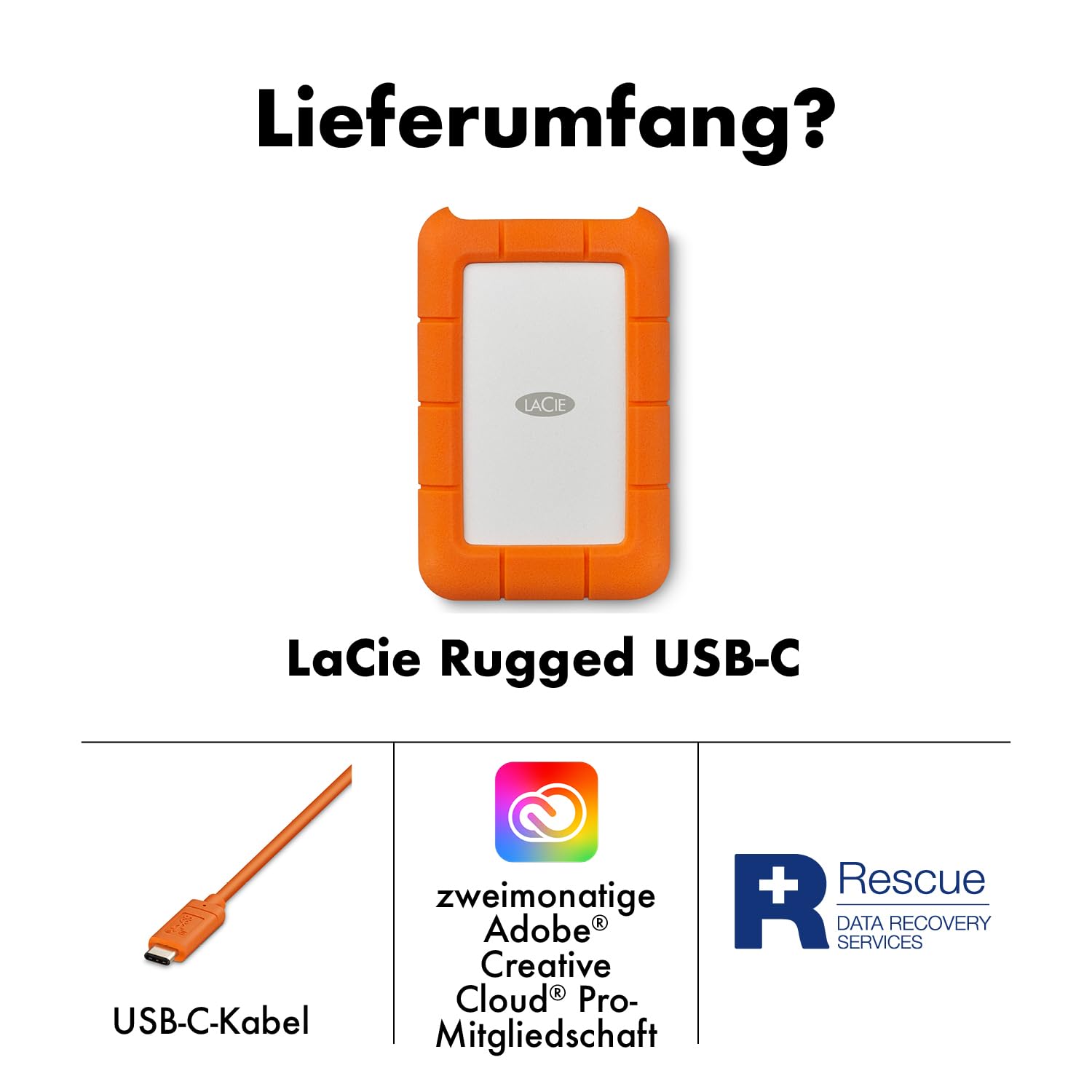 Seagate LaCie Rugged USB-C STFR1000800 externe Festplatte 1TB stoßfest