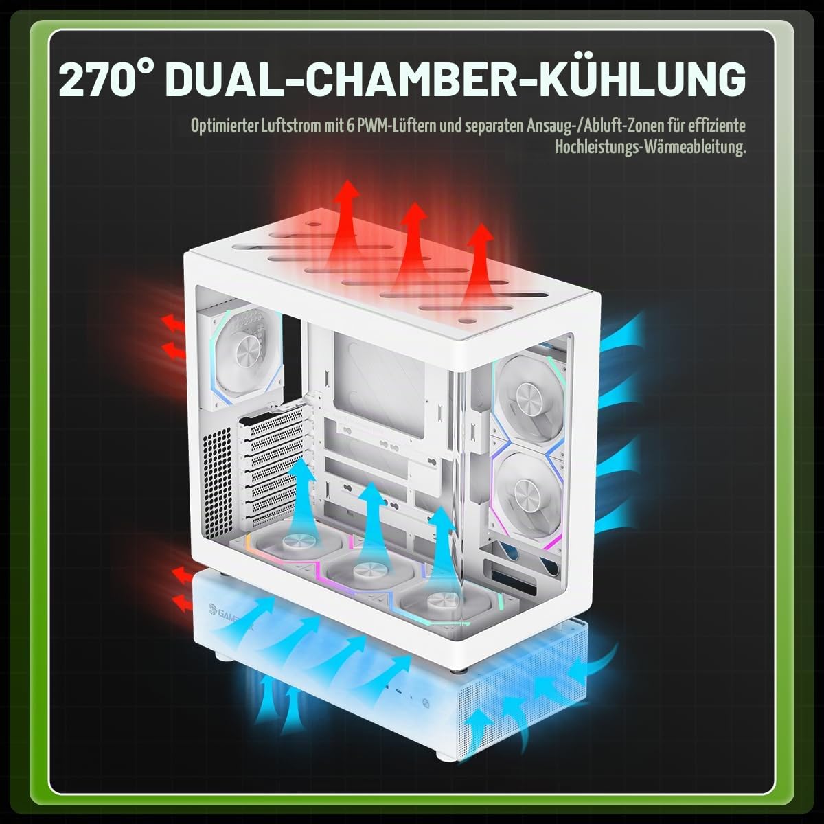 GAMEMAX N80 WH Midi Tower PC-Gehäuse weiß Panoramaglas