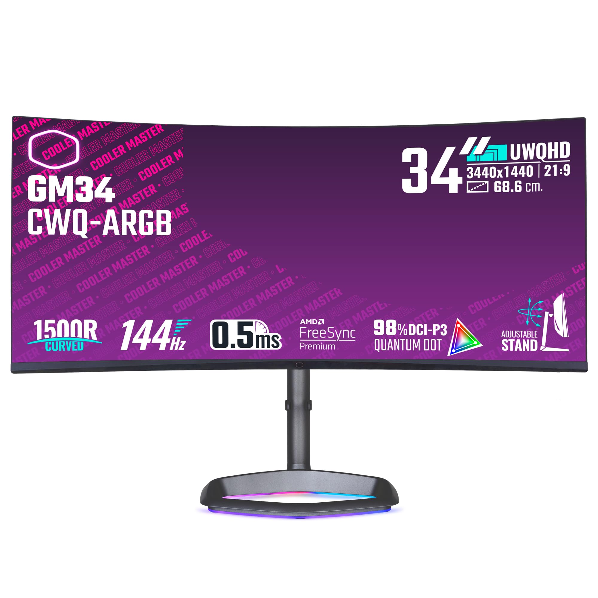 Cooler Master GM34-CWQ2 34" UWQHD Curved Gaming Monitor 165Hz