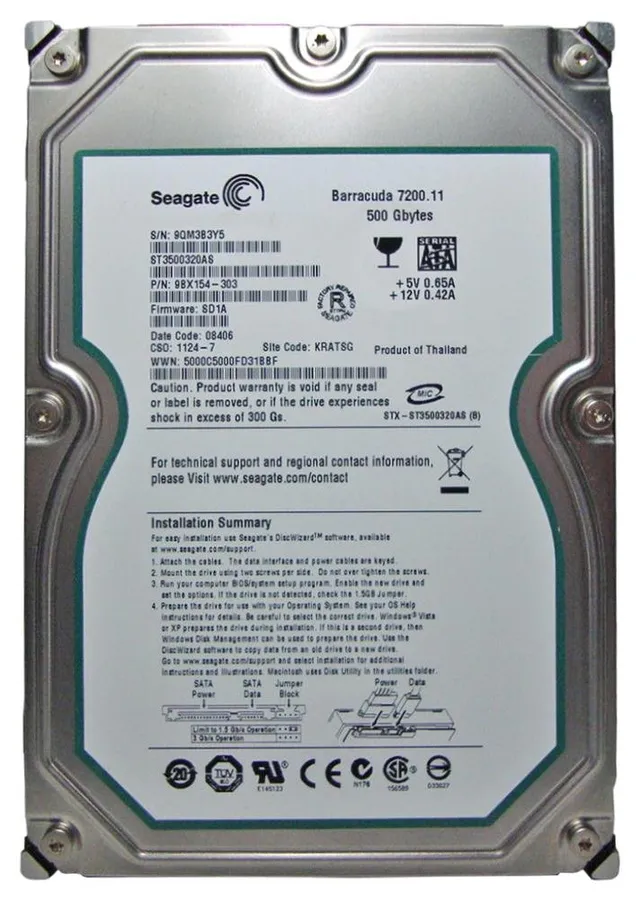 Seagate BarraCuda ST3500320AS 500GB HDD 3,5 Zoll 7200rpm