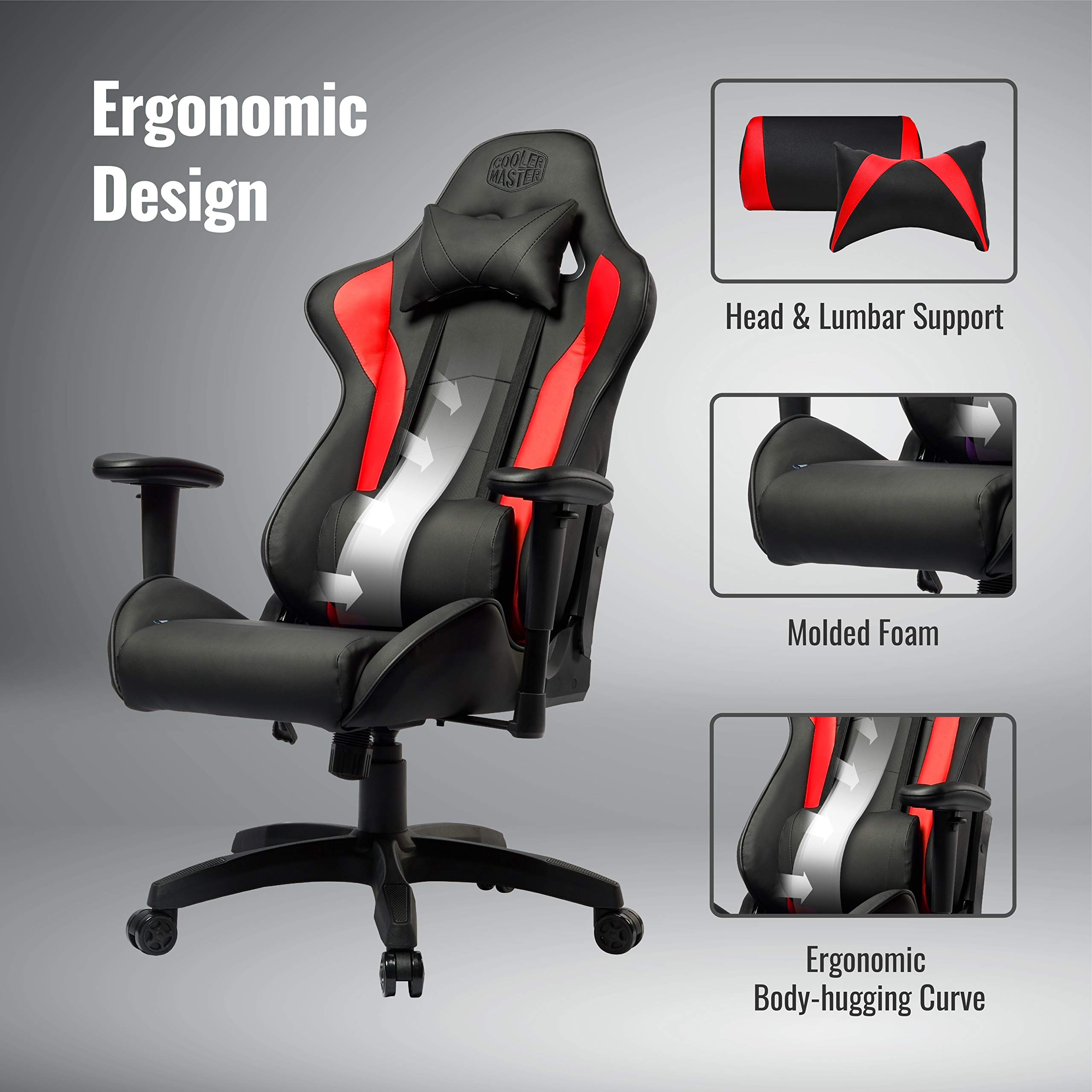 Cooler Master Caliber R1 Gaming-Stuhl Rot PU-Leder ergonomisch