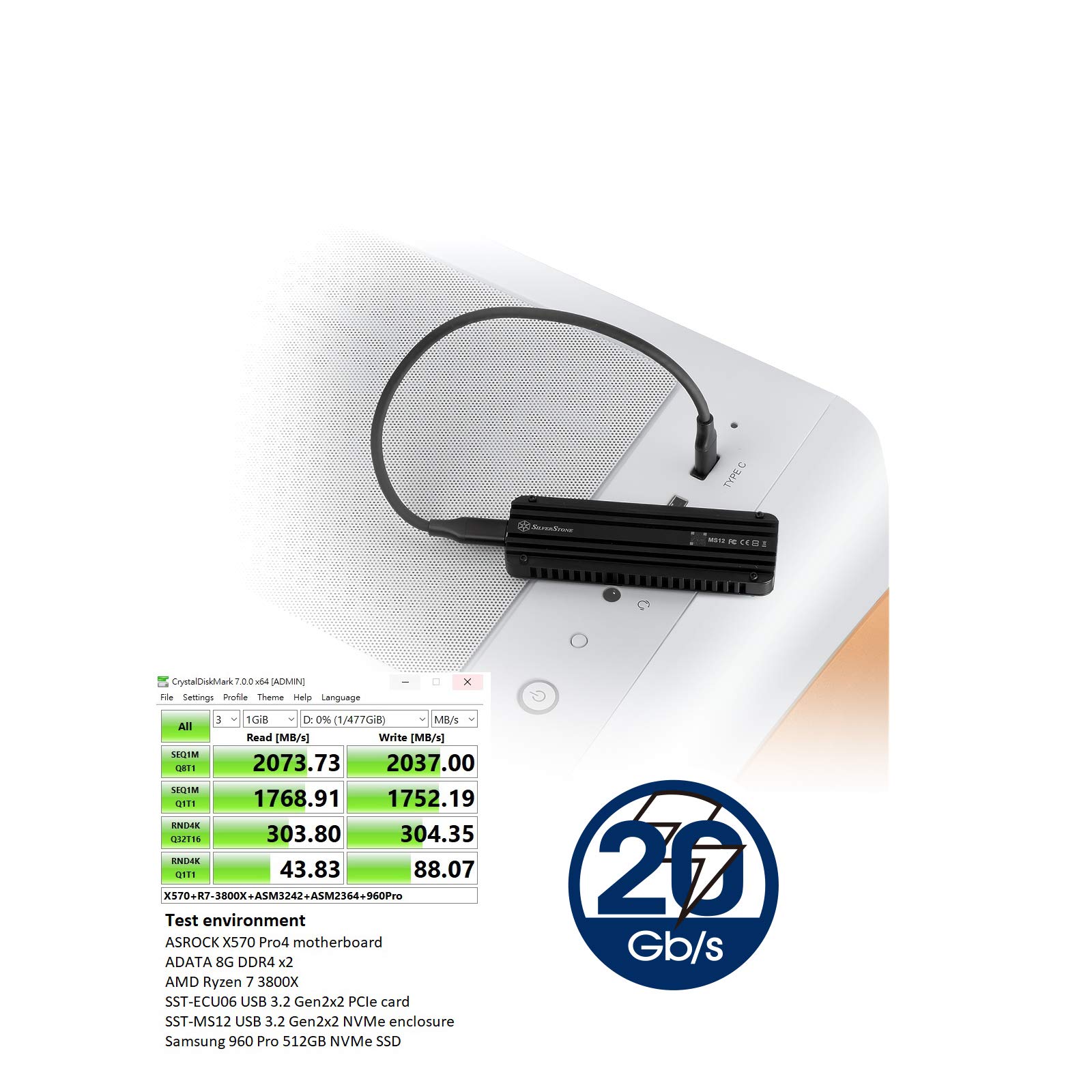 SilverStone MS12 M.2 SSD-Gehäuse schwarz 20Gbps USB-C