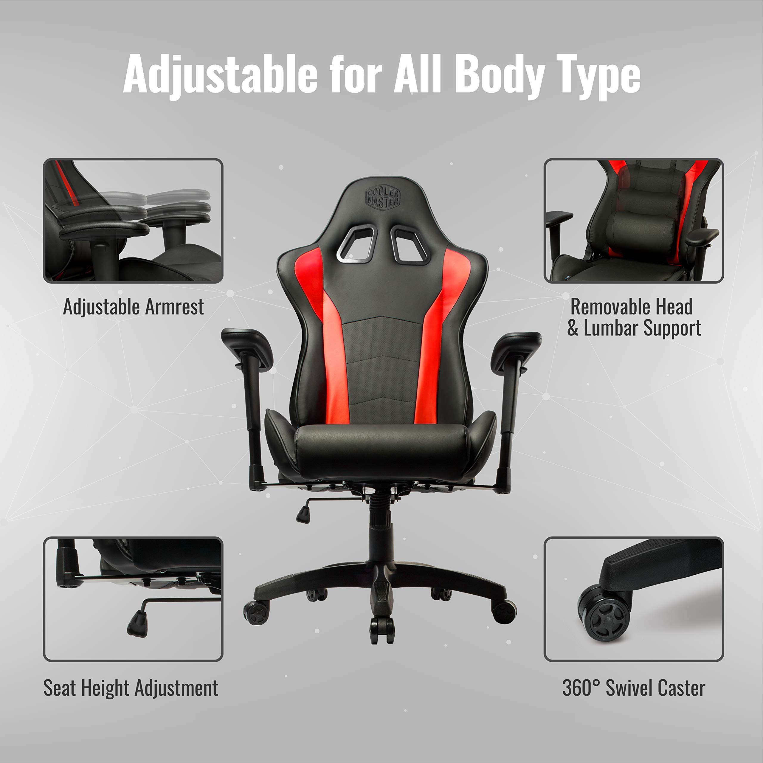 Cooler Master Caliber R1 Gaming-Stuhl Rot PU-Leder ergonomisch