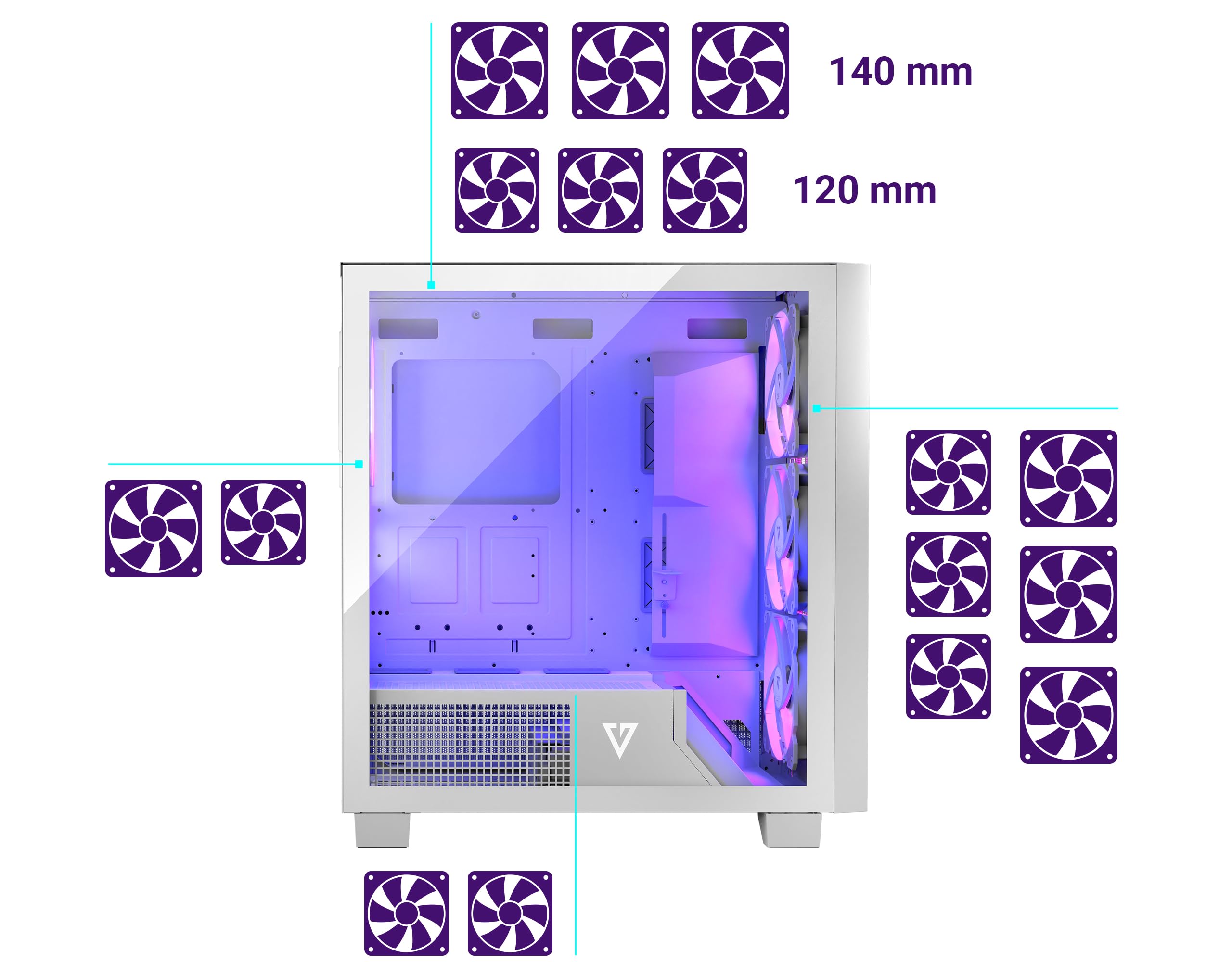 Modecom Volcano Perun Apex ARGB PC-Gehäuse Weiß mit Lüfter