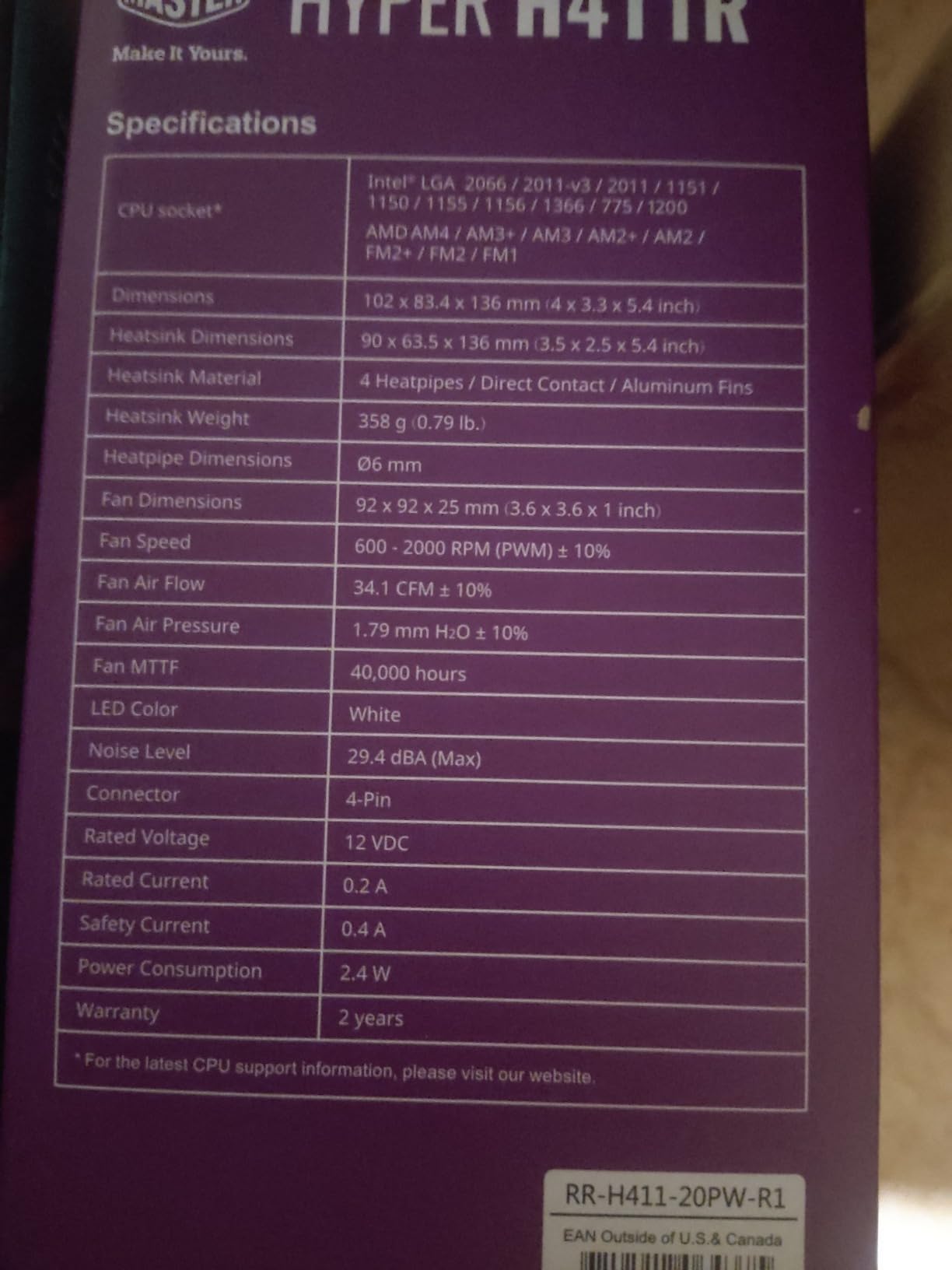 Cooler Master Hyper H411R CPU-Kühler Low-Profile White LED