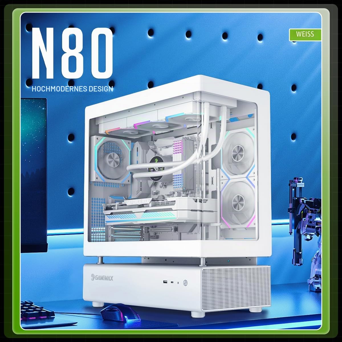 GAMEMAX N80 WH Midi Tower PC-Gehäuse weiß Panoramaglas