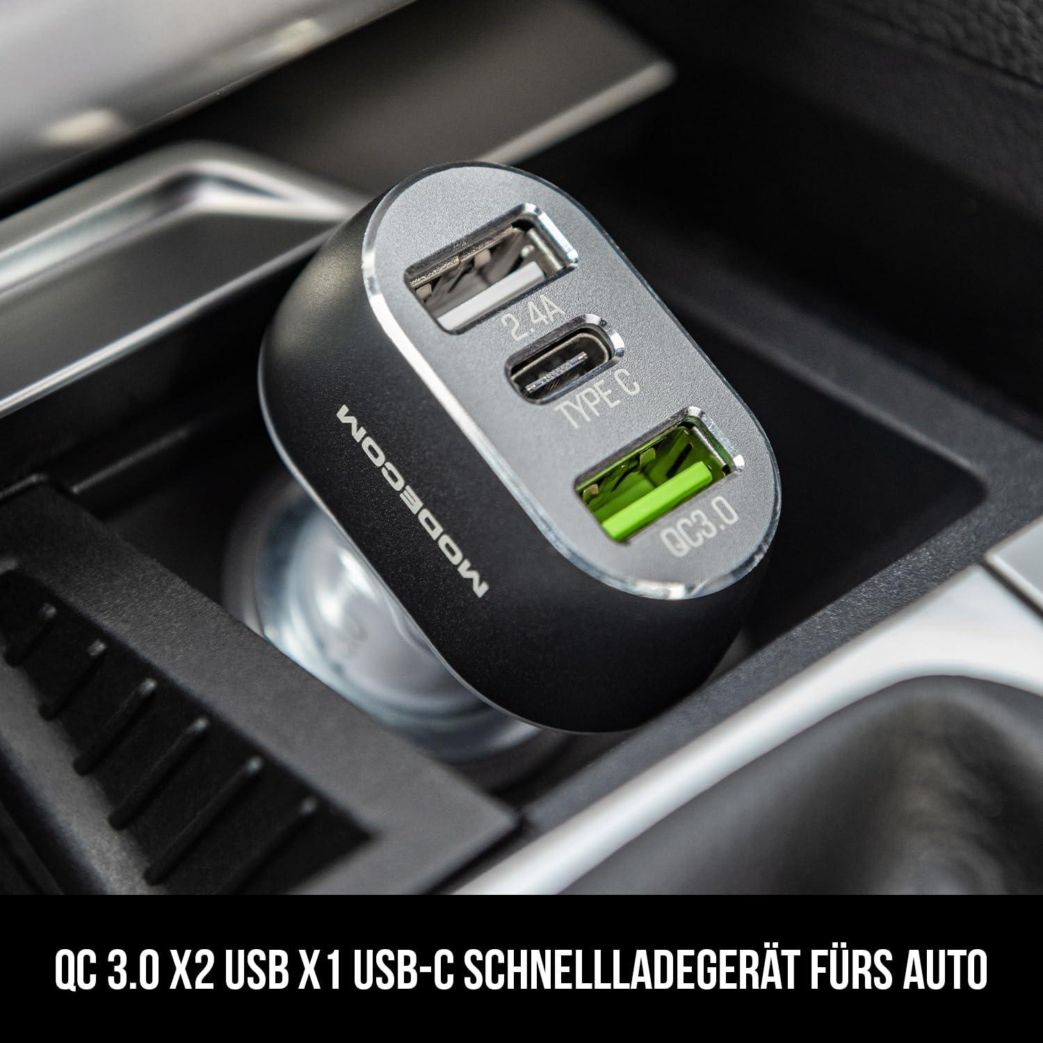 Modecom CU2C1 Kfz-Ladegerät schwarz 3-Port USB-C Quick Charge