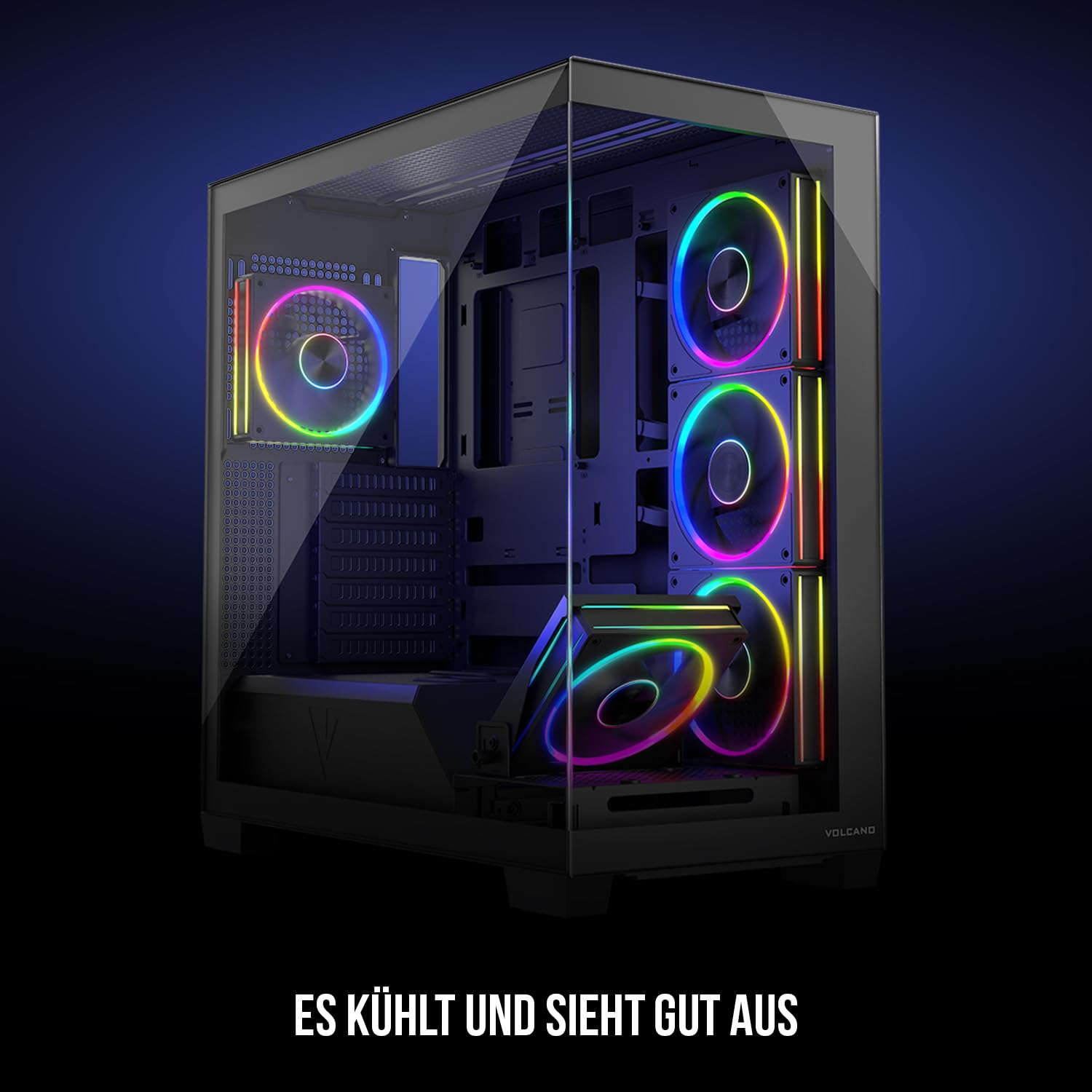 Modecom Volcano Stellar ARGB 5F Midi-Tower Gehäuse Schwarz Glas