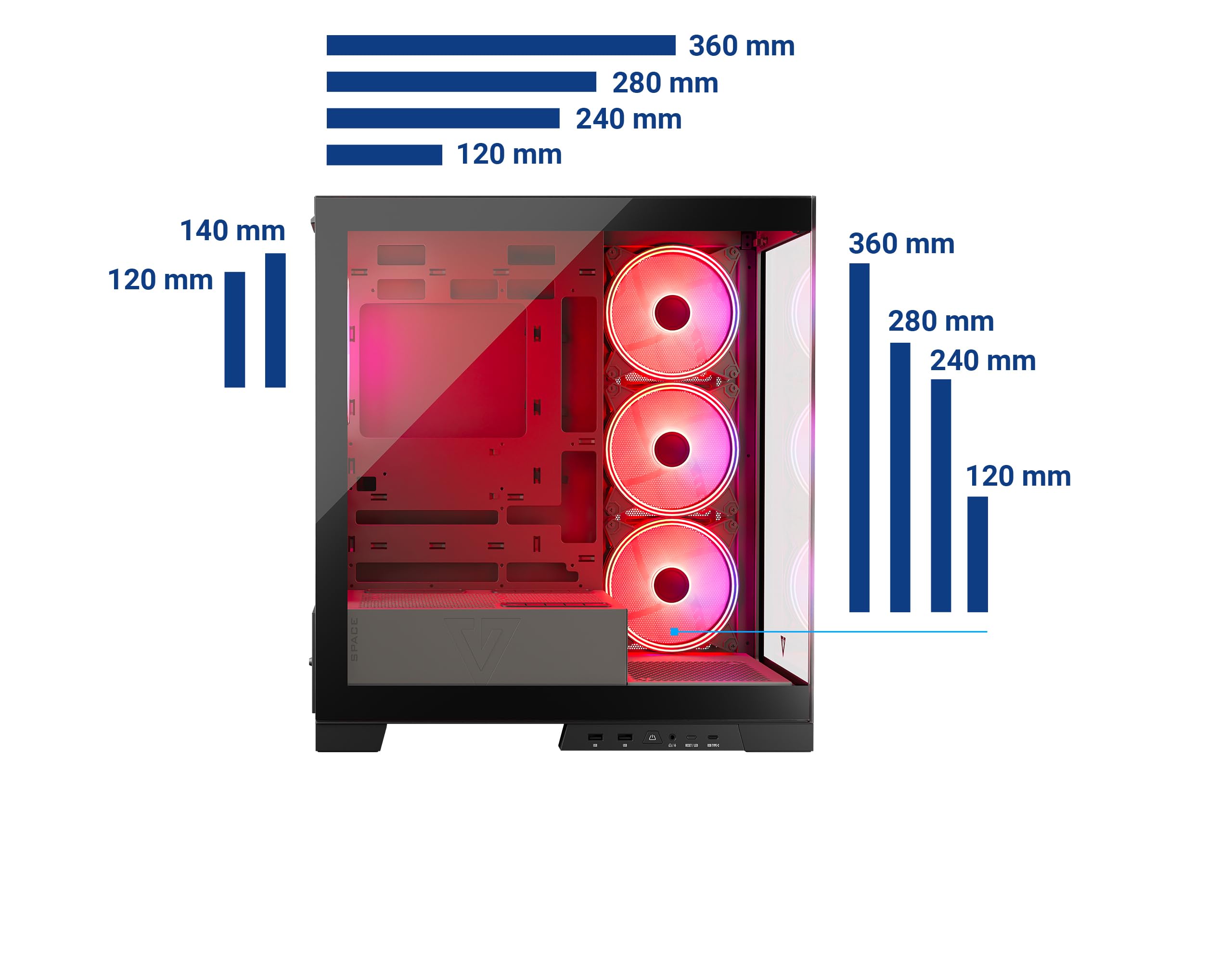 Modecom Volcano Space Midi Tower PC-Gehäuse Schwarz Glas