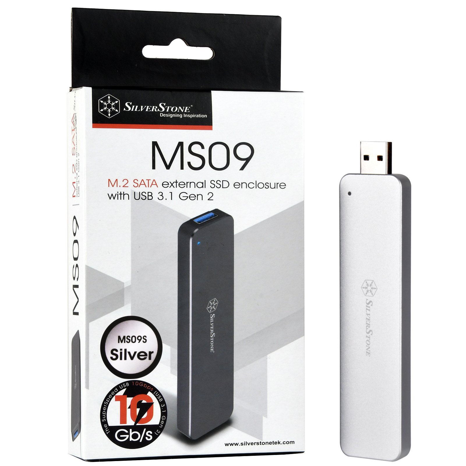 SilverStone Case Storage MS09S SSD-Gehäuse M.2 SATA Silber