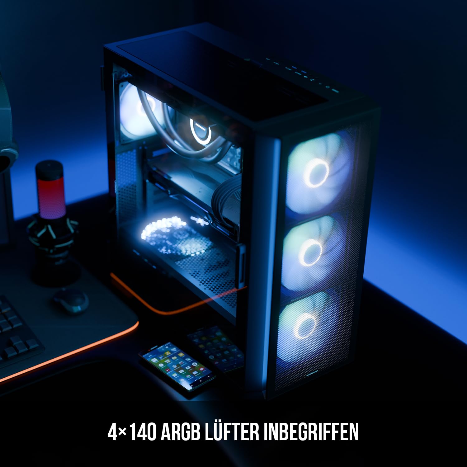 Modecom Horizon ARGB Flow E-ATX PC-Gehäuse Schwarz Lüfter