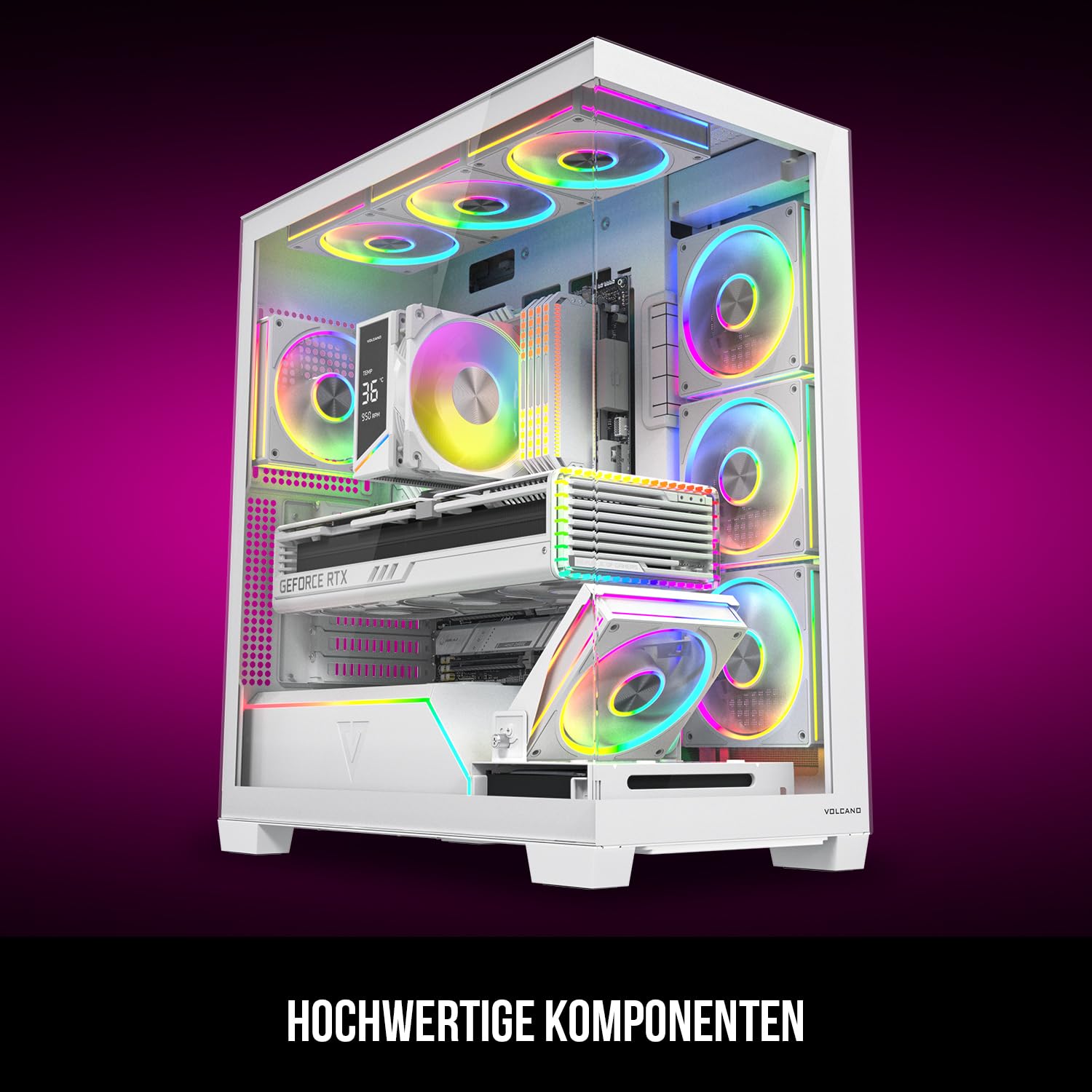 Modecom Volcano Stellar Midi-Tower Gehäuse Weiß Glas ohne Lüfter