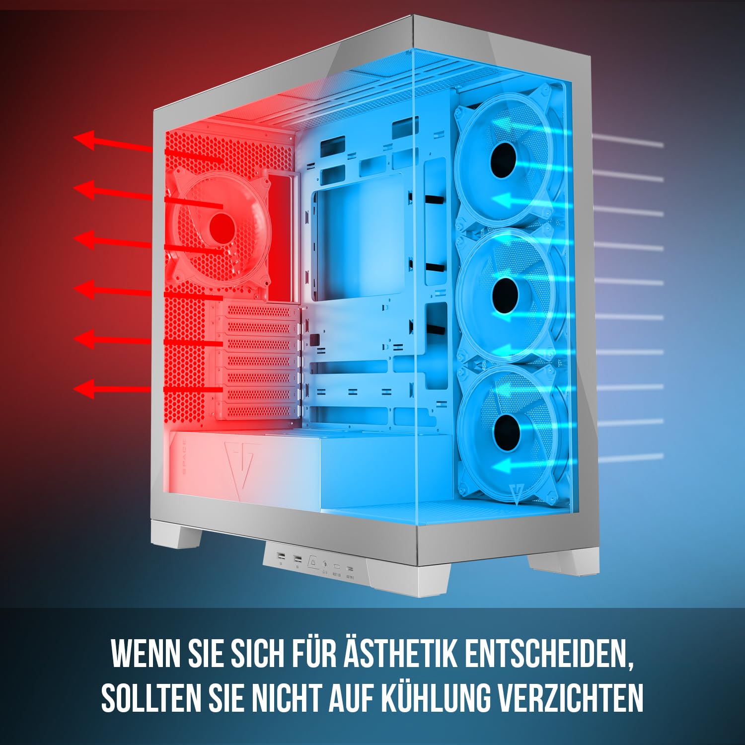Modecom Volcano Space Midi Tower PC-Gehäuse Weiß Panorama Glas