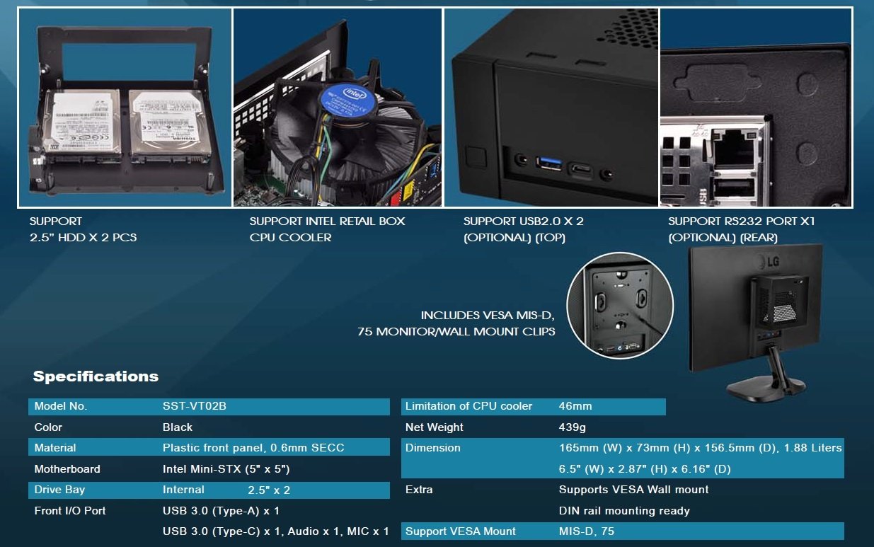 SilverStone Vital SST-VT02B Mini-STX Gehäuse schwarz 1,88L