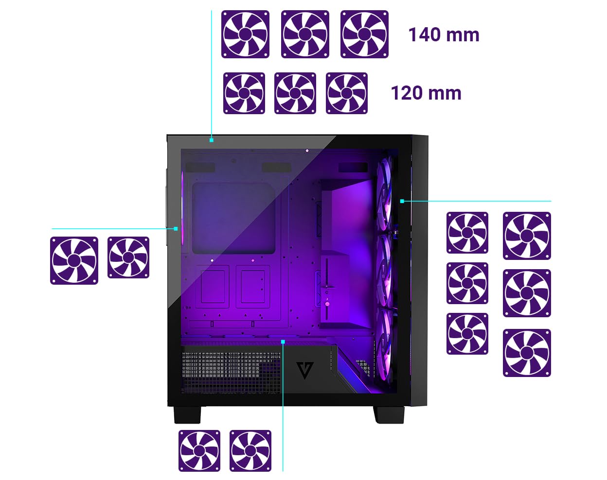 Modecom Volcano Perun Apex ARGB PC-Gehäuse Schwarz Lüfter