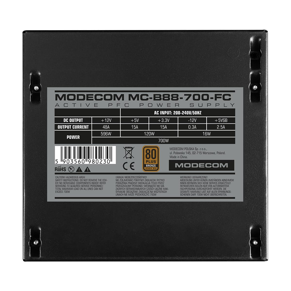 Modecom ZAS MC B88 700W Netzteil ATX 80 Plus Bronze