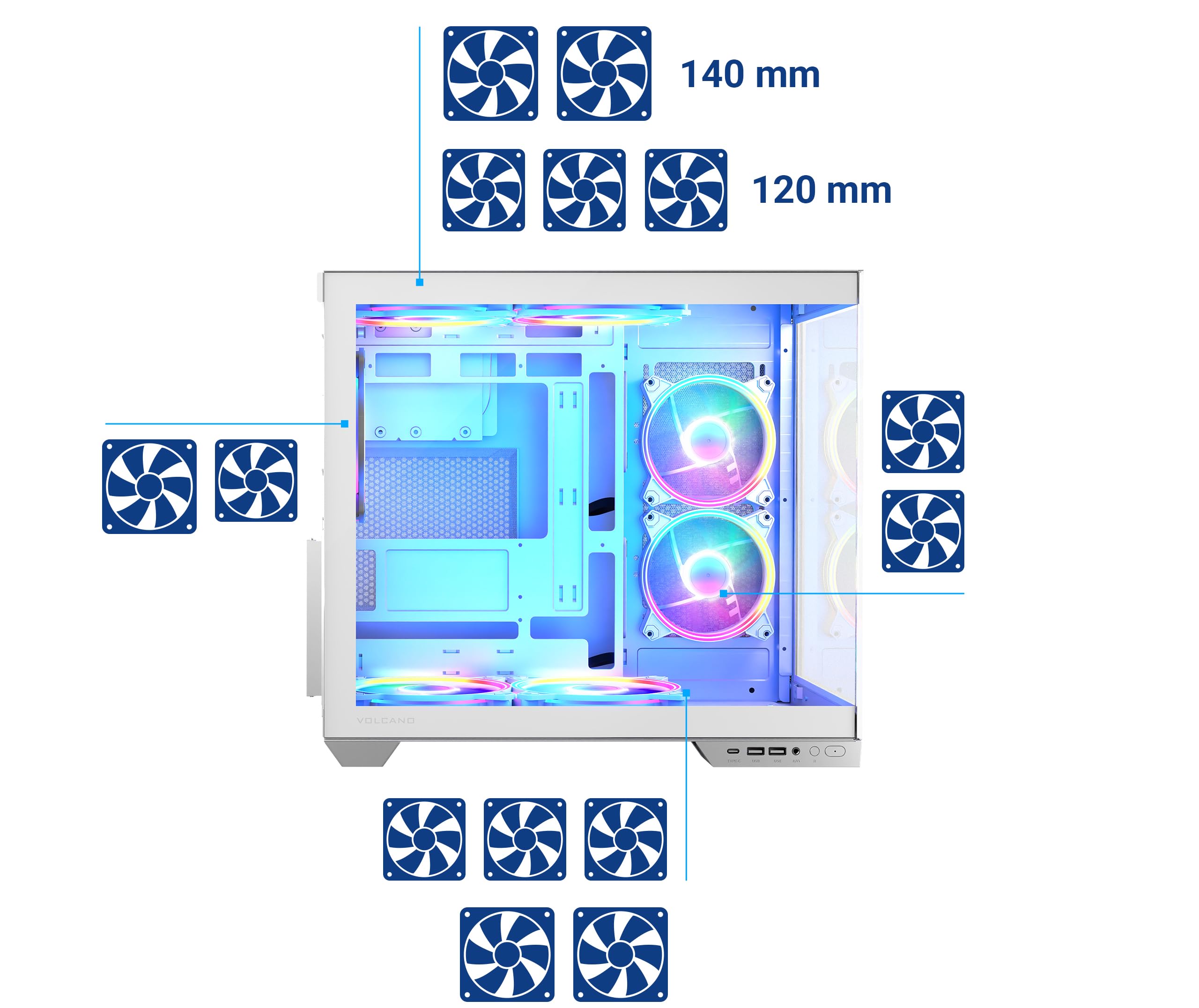 Modecom Volcano Panorama Apex ARGB 5F PC-Gehäuse Weiß Panorama Glas