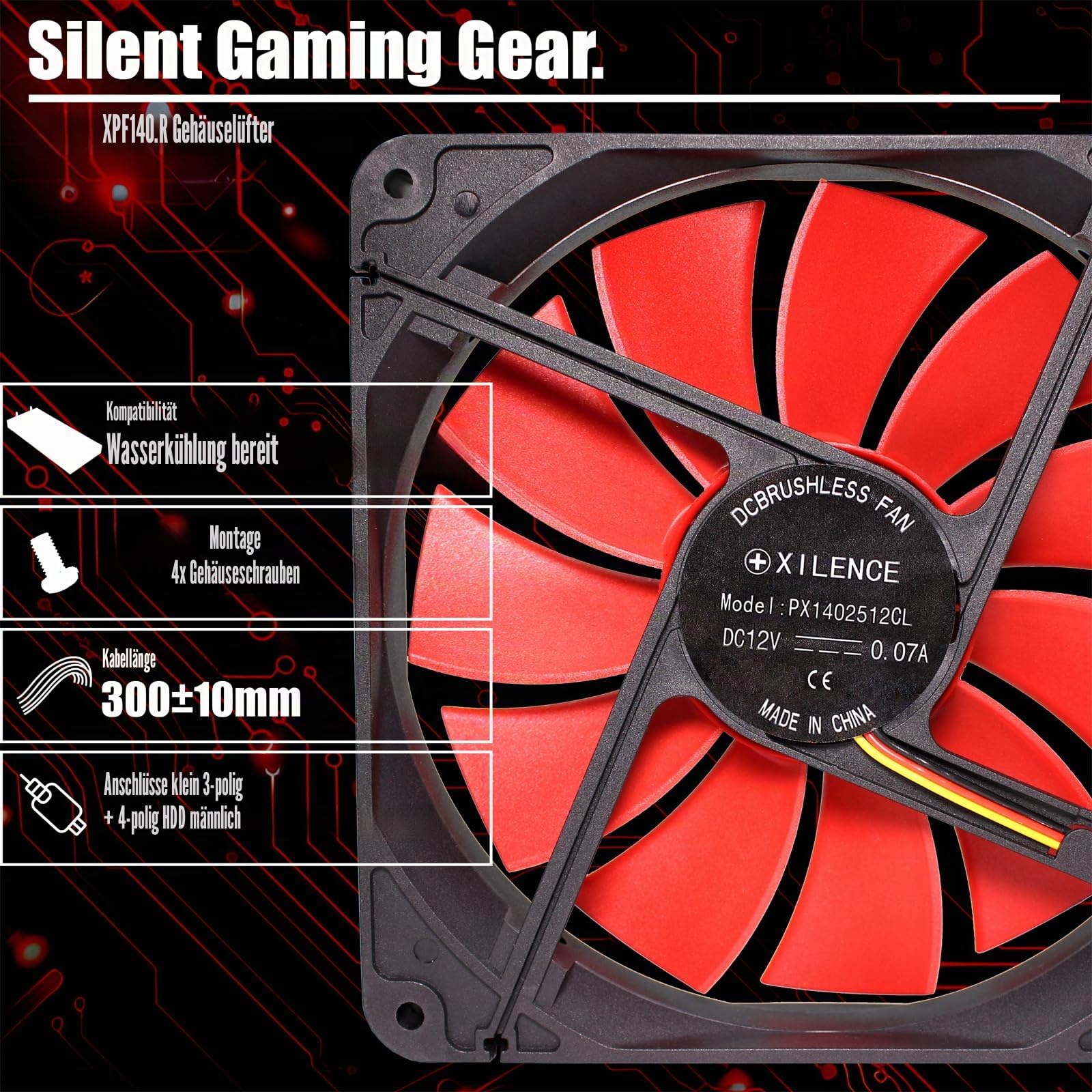 Xilence XF050 140 mm Gehäuselüfter 3PIN schwarz leise