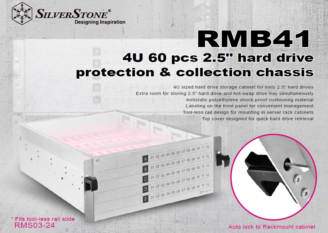 SilverStone RMB41-W 4U SSD-Schrank 60x 2,5 Zoll Silber