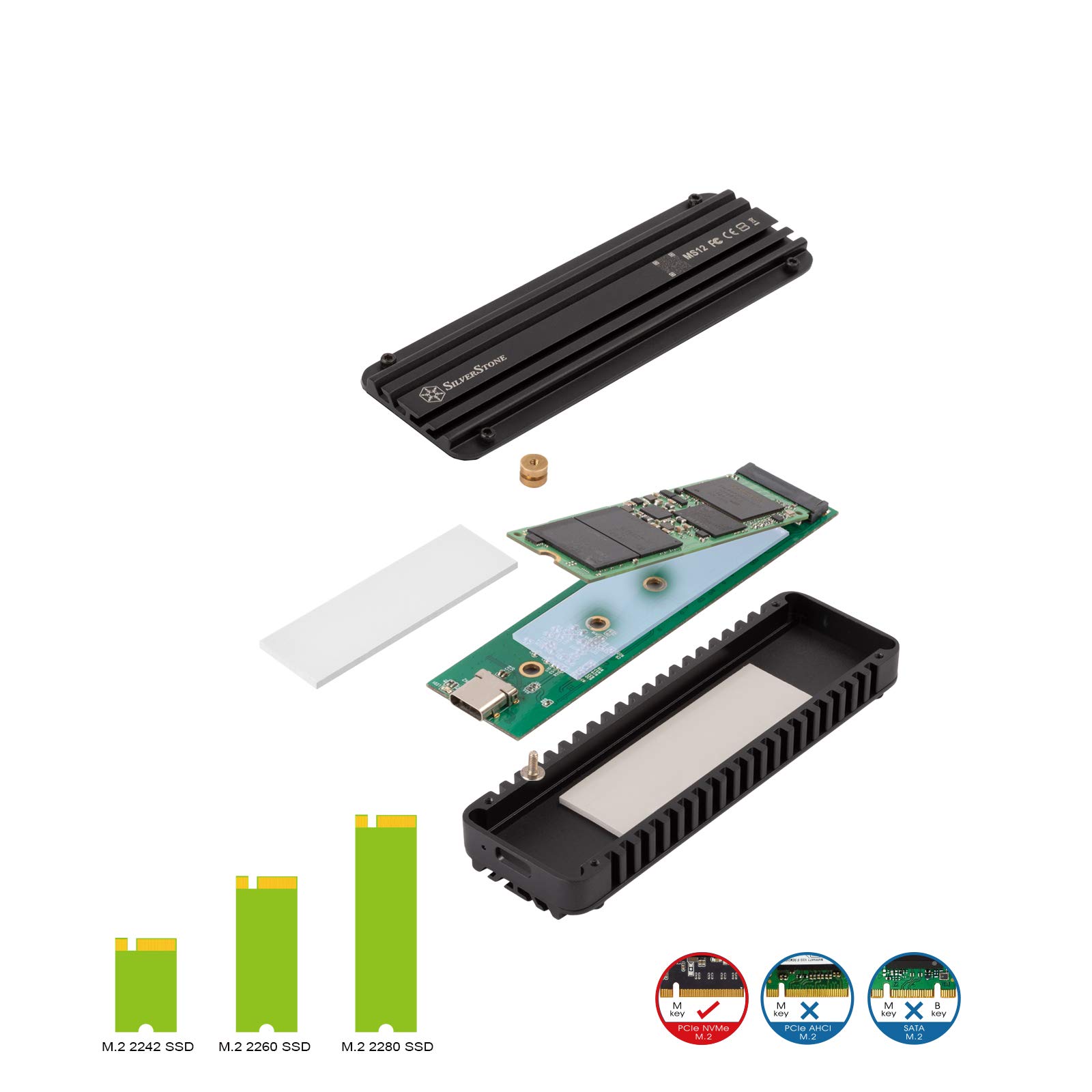 SilverStone MS12 M.2 SSD-Gehäuse schwarz 20Gbps USB-C