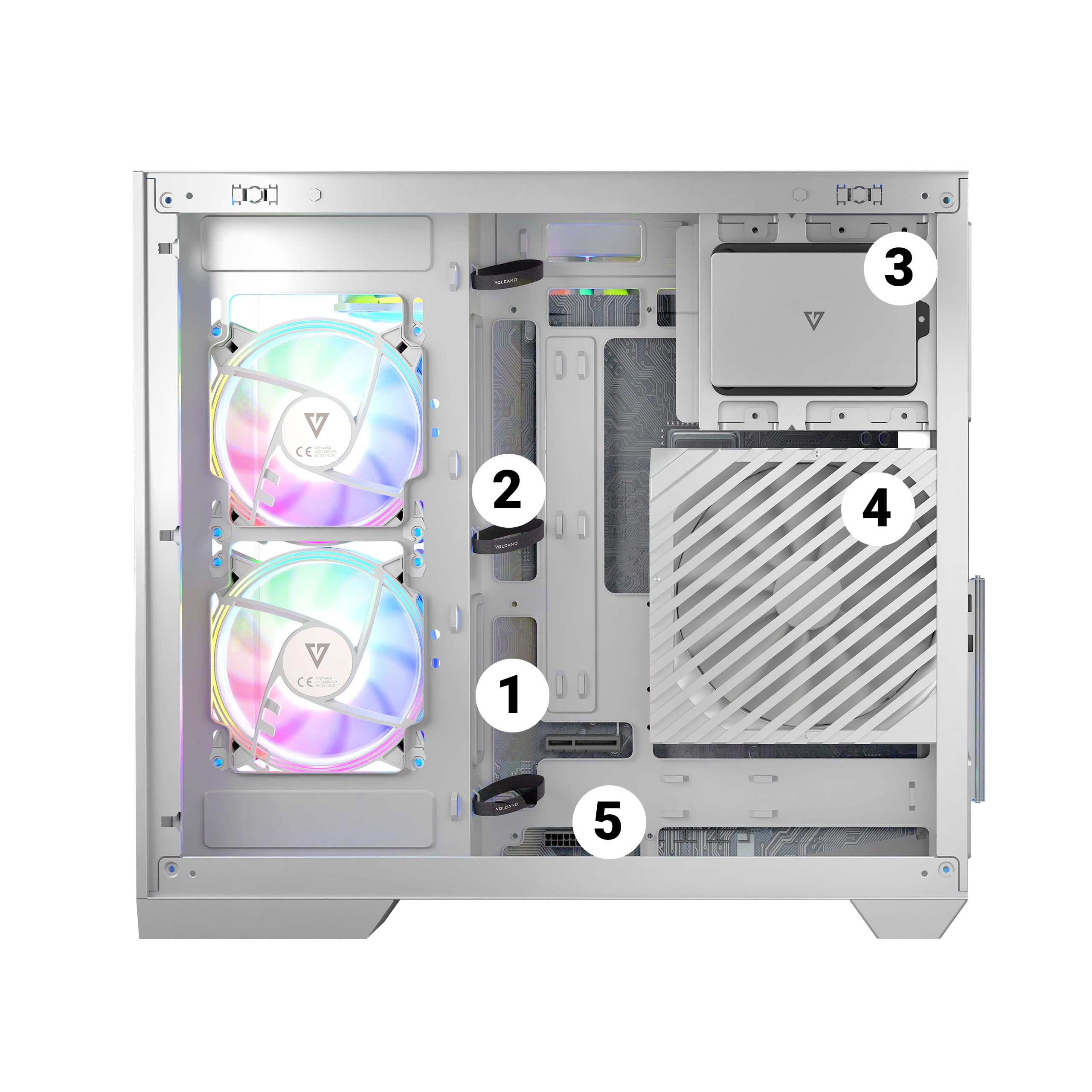 Modecom Volcano Panorama Apex ARGB 5F PC-Gehäuse Weiß Panorama Glas